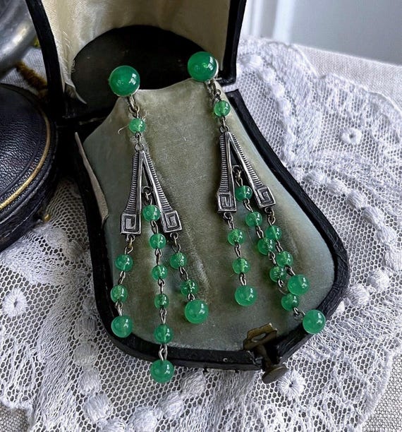Multistone Blue Jade Dangle Earrings Rhodium on Silver Multistone Blue Jade Dangle Earrings Rhodium on Silver