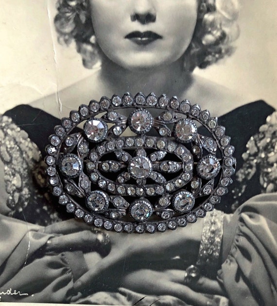 Dazzling vintage Art Deco French Diamond Paste Stone silver Statement Brooch