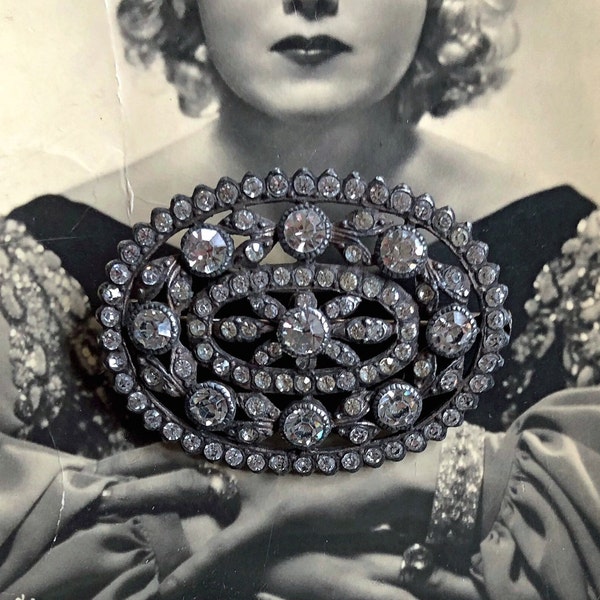 Dazzling vintage Art Deco French Diamond Paste Stone silver Statement Brooch