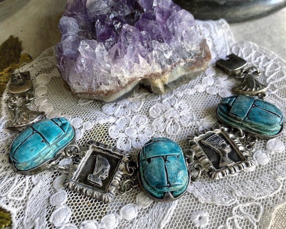 Gorgeous Antique Egyptian Revival Sterling Silver… - image 2