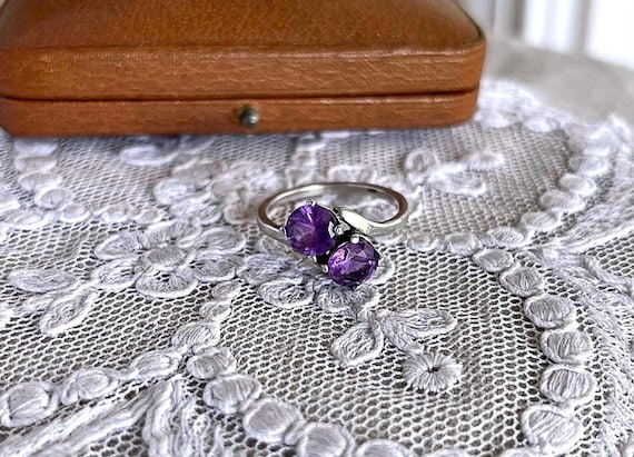 Vintage Mid Century Sterling Silver faceted Amethyst Paste Stone size 7 Doublet Ring