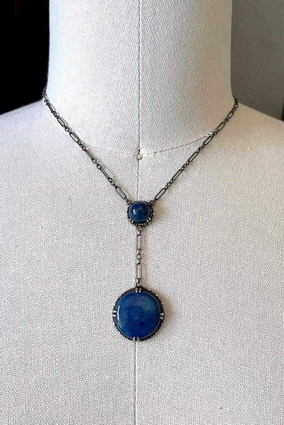 Striking antique Arts and Crafts Wachenheimer Bro. Sterling Silver genuine Sodalite Cabochon accented beautiful hallmarked Negligée Necklace
