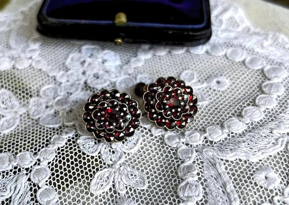 Vintage Rose Cut Garnet Earrings: Bohemian Victorian Revival 900 Silver