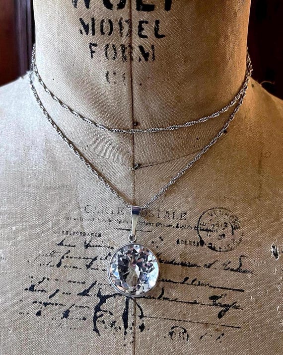 Vintage Modernist Scandinavian Finish 830 Silver gorgeous genuine faceted Quartz Crystal accented hallmarked Matinee Pendant Necklace