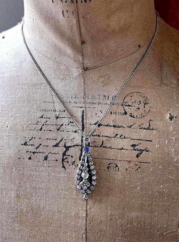 Edwardian Sterling Silver Paste Stone Pendant Necklace - 1910s