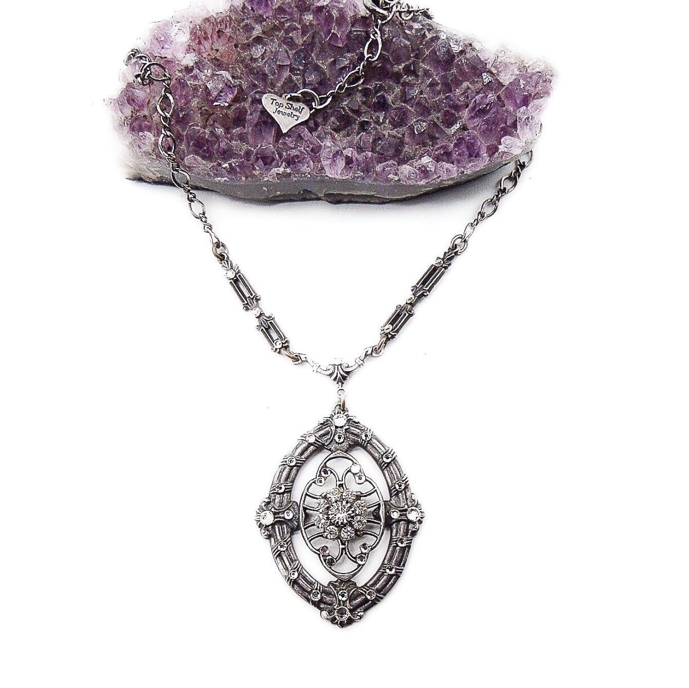 Top Shelf jewelry vintage 1980s Victorian revival antiqued silver tone