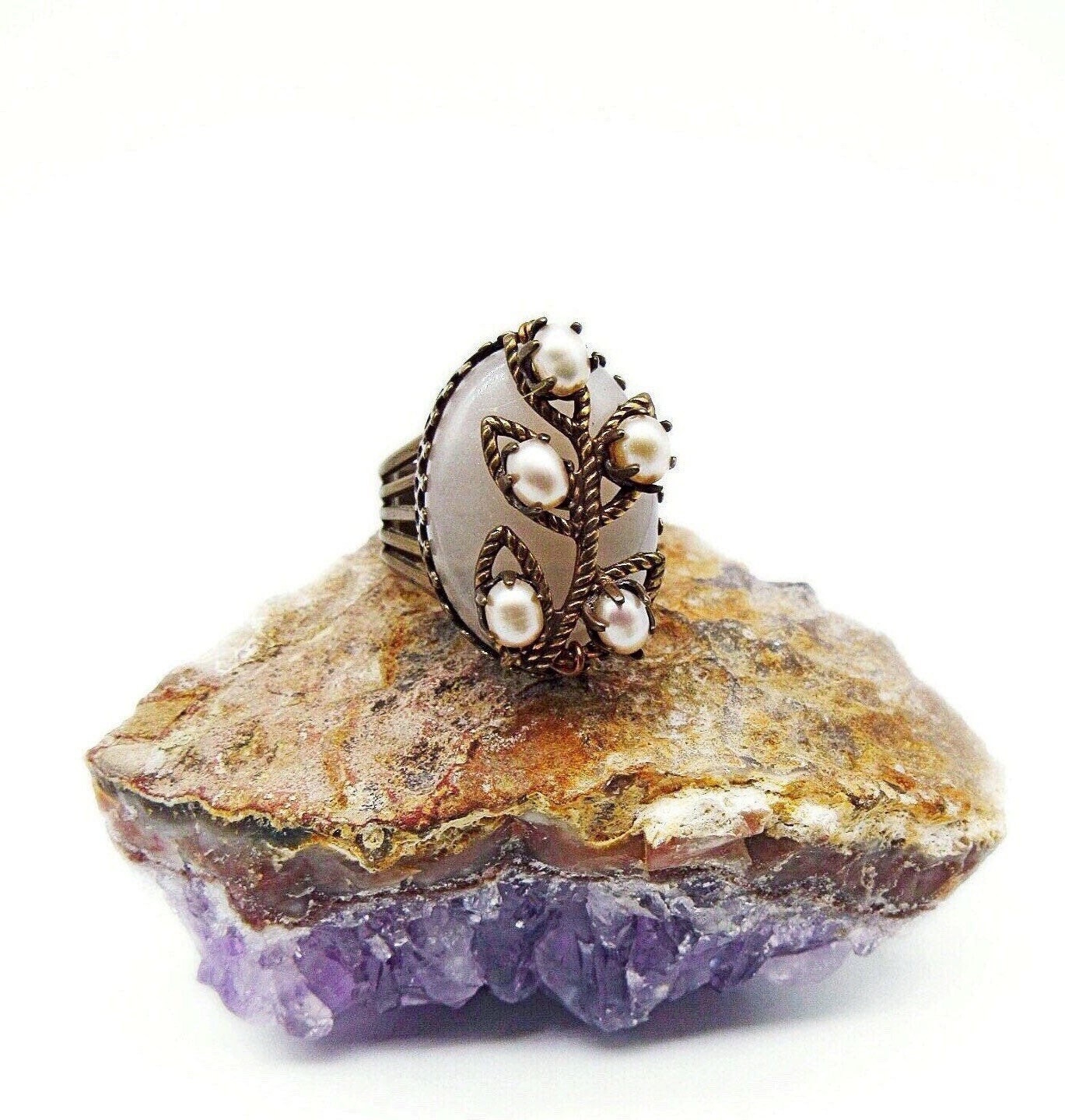 Jan Michaels San Francisco vintage retired antiqued Brass Pink Quartz