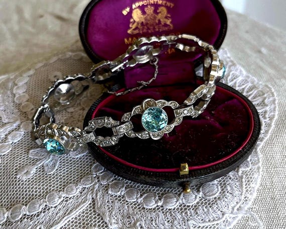 Marvelous vintage Art Deco Engel Brothers Rhodium Plated brilliant faceted Paste Stone accented gorgeous Hallmarked Link Bracelet