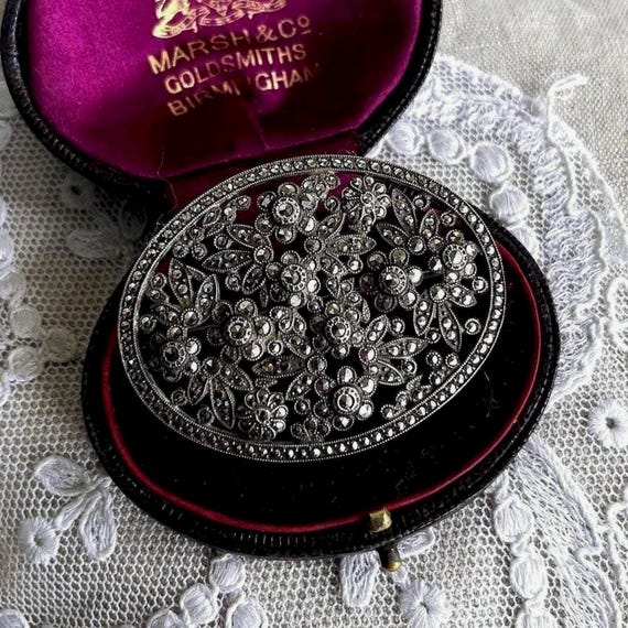 Dazzling 1930s Art Deco Sterling Silver brilliant sparkling faceted Marcasite accented beautiful hallmarked Statement Brooch