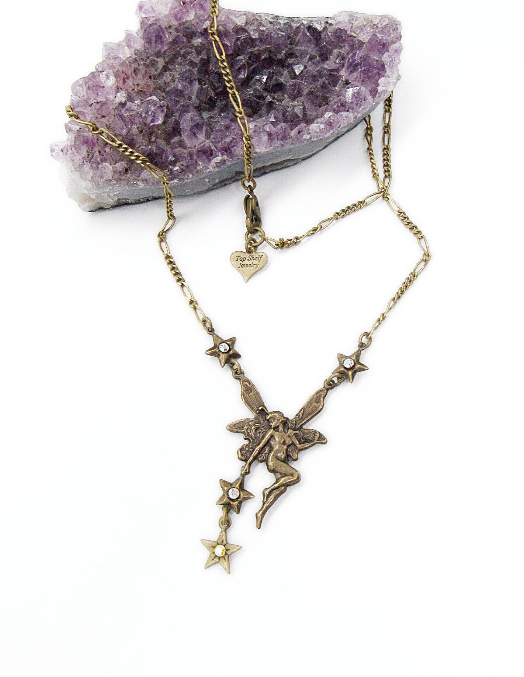 Vintage Top Shelf jewelry antiqued brass Fairy stars and Aurora