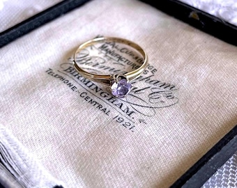 Vintage 10K Yellow Gold Pale Pink CZ Solitaire Ring - Size 7