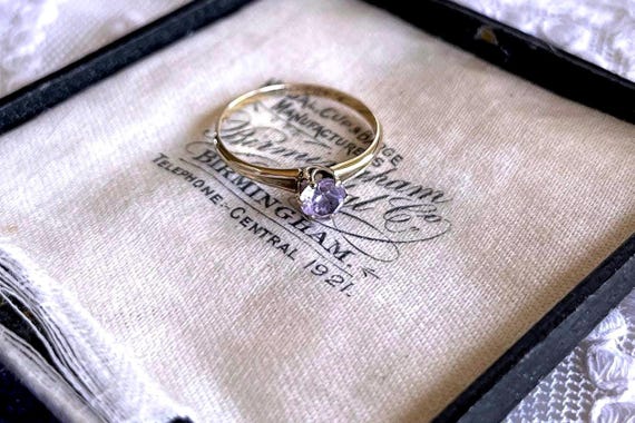 Vintage 10K Yellow Gold Pale Pink CZ Solitaire Ring - Size 7