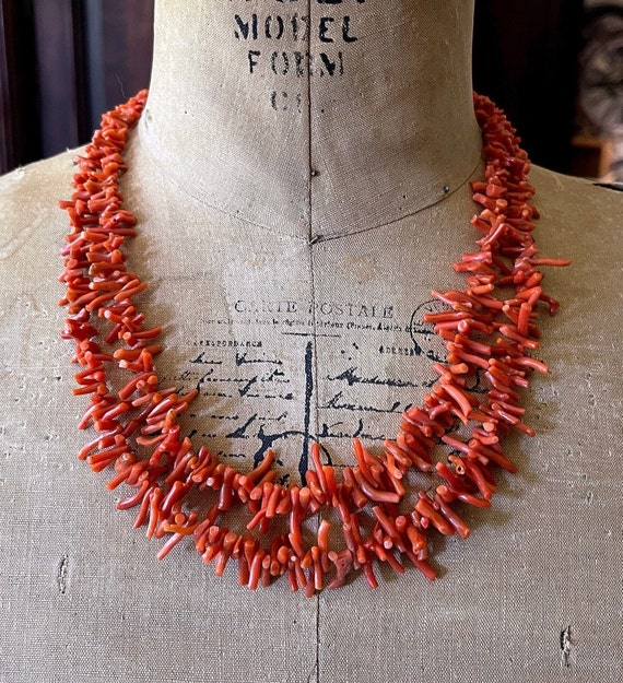 Old World antique German Jugendstil 835 Silver Bohemian genuine branch Coral accented Rare stamped double strand Collar Necklace