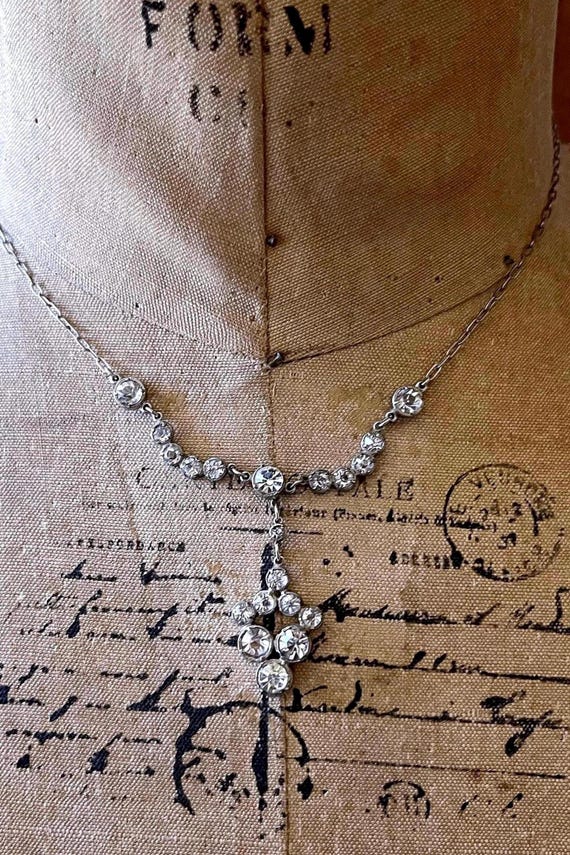 Dazzling vintage 1930s Art Deco Sterling Silver brilliant faceted Paste Stone accented hallmarked Collet Lavaliere Necklace