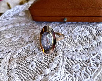 Fine antique 8K Yellow Gold Genuine faceted Purple Spinel size 7.75 hallmarked Cocktail Ring