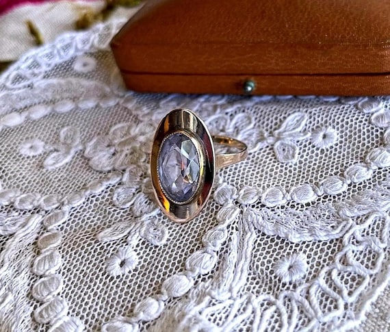 Fine antique 8K Yellow Gold Genuine faceted Purple Spinel size 7.75 hallmarked Cocktail Ring