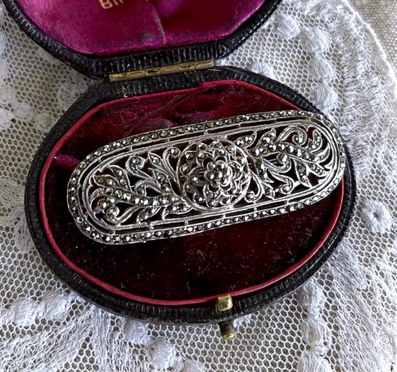 Vintage Art Deco Sterling Silver Marcasite Brooch: 1930s Statement Jewelry
