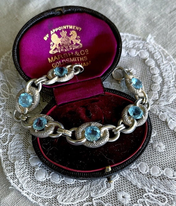 Unique vintage Mid Century German 835 Silver brilliant faceted Paste Stone accented hallmarked Link Bracelet
