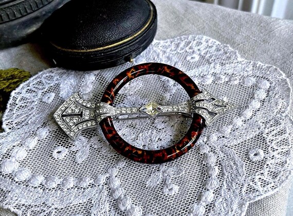 Stunning vintage Art Deco Revival Sterling Silver 925  Leopard Print Resin brilliant faceted Rhinestone accented stamped Statement Brooch