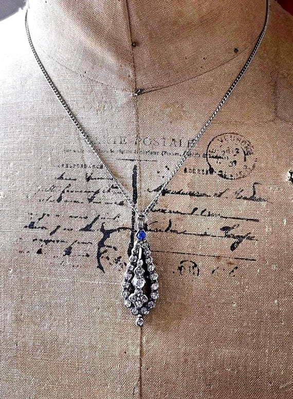 Edwardian Sterling Silver Paste Stone Pendant Necklace - 1910s