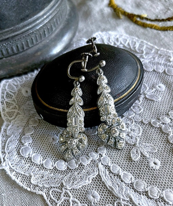 Sophisticated antique Art Deco European 835 Silver brilliant faceted Paste Stone accented gorgeous hallmarked screw back Drop Earrings