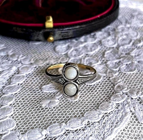 Edwardian Pearl Diamond Ring: 14K Gold Filigree, Belle Époque