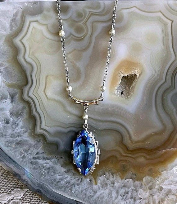 White and blue stone necklace discount