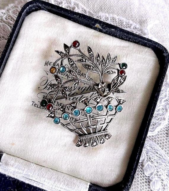 Edwardian Revival Giardinetti Brooch: 800 Silver Paste Stone Garden Design