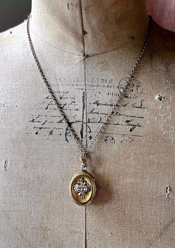 Victorian Gold Filled Locket Necklace: Antique Seed Pearl Pendant