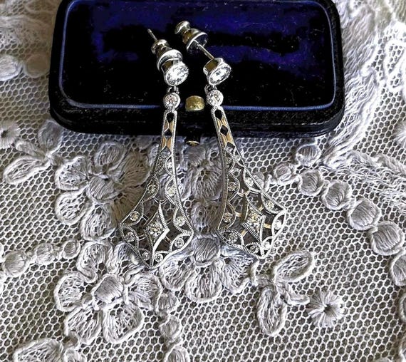 Vintage Tacori Art Deco Revival Sterling Silver 925 faceted CZ accented dazzling hallmarked pierced Drop Earrings