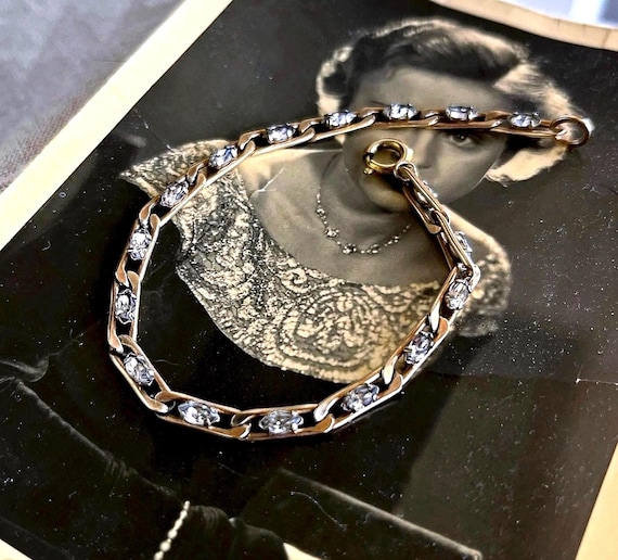 Vintage Krementz 12K Gold White Sapphire Bracelet: Delicate Fancy Link