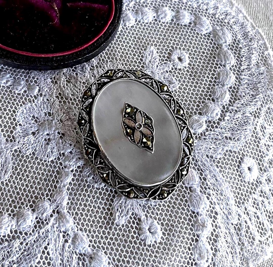 1930s Art Deco Sterling Silver Quartz Camphor Glass Faceted Marcasite ...