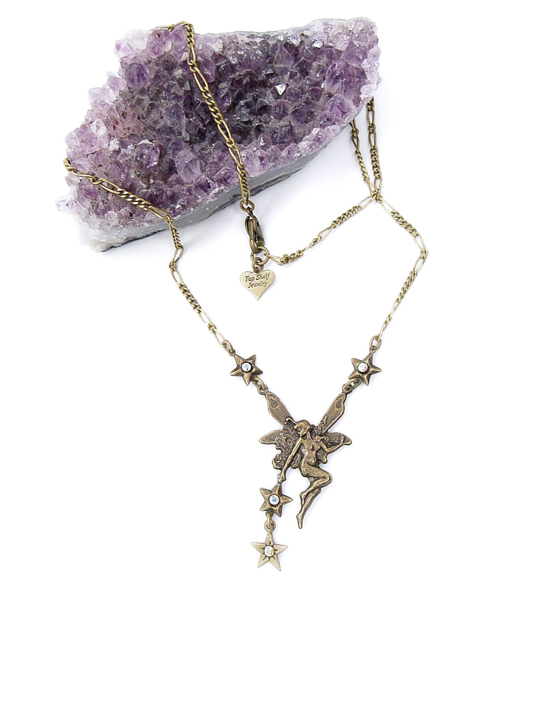 Vintage Top Shelf jewelry antiqued brass Fairy stars and Aurora