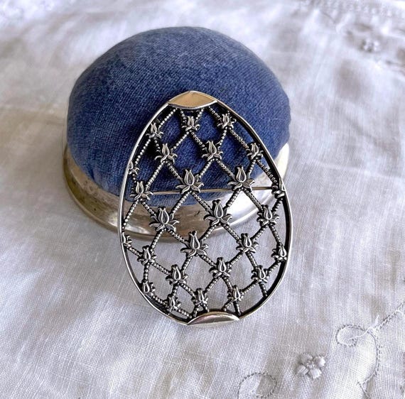 Unique vintage Hand and Hammer De Matteo Sterling Silver Easter Egg hallmarked Designer Brooch