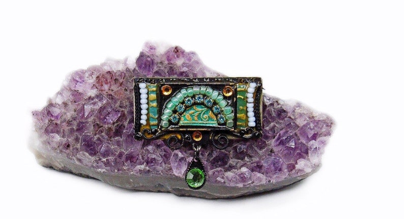 Amazing Adaya vintage Austrian Crystal Czech Glass Enamel handcrafted in Israel signed Artisan Brooch