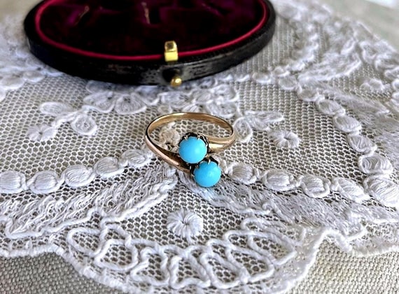 Antique Victorian 10K Gold Turquoise Glass Ring - Size 6 Heirloom