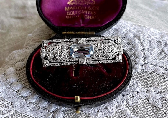 Vintage Art Deco Germany 835 Silver Aquamarine blue Spinel exquisite hallmarked filigree Statement Brooch