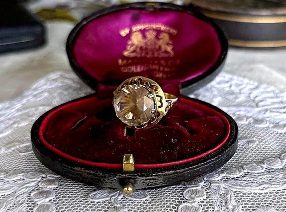 Mid Century 14k Yellow Gold genuine faceted Smoky Quartz gemstone hallmarked size 7 Cocktail Ring