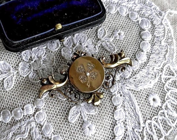 Beautiful antique Victorian 830 Old European Silver Gold Rolled genuine Seed Pearl accented lovely hallmarked Statement Brooch