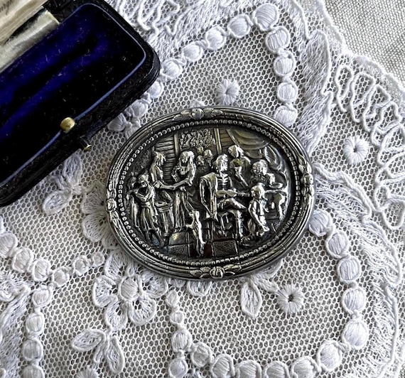 Antique Denmark Art Nouveau 935 Silver Front Respousse decorative pictorial hallmarked Statement Brooch