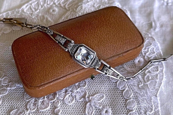Vintage German Art Deco Sterling Silver brilliant faceted Spinel hallmarked Link Bracelet