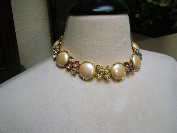 Vintage NWOT 1980's Monet Necklace Cabochon Pearl… - image 2