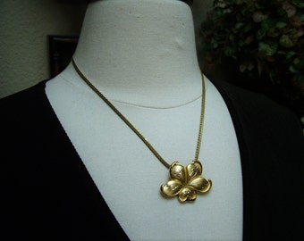 Vintage 1970's Gorham Sterling & 22KT Gold Vermeil Golden Scroll Flower Pendant Necklace
