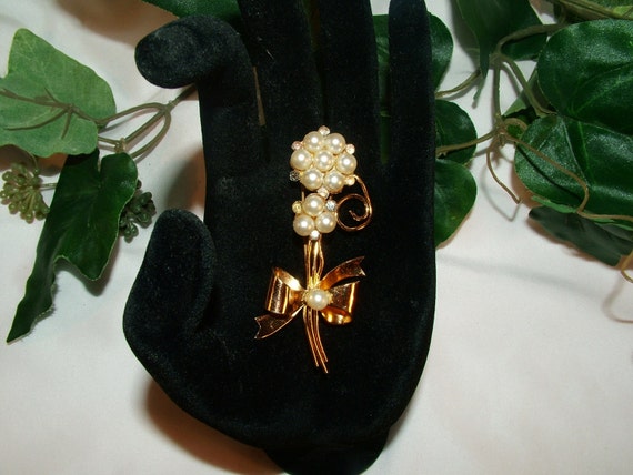 Vintage/Antique Coro 1919 Gold Pearl Flower/Flora… - image 2