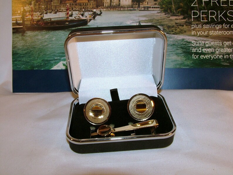 Boutons De Manchette (Cufflinks) LaMode Karatclad - Style Goldtone & Jadite Vert - Occasion