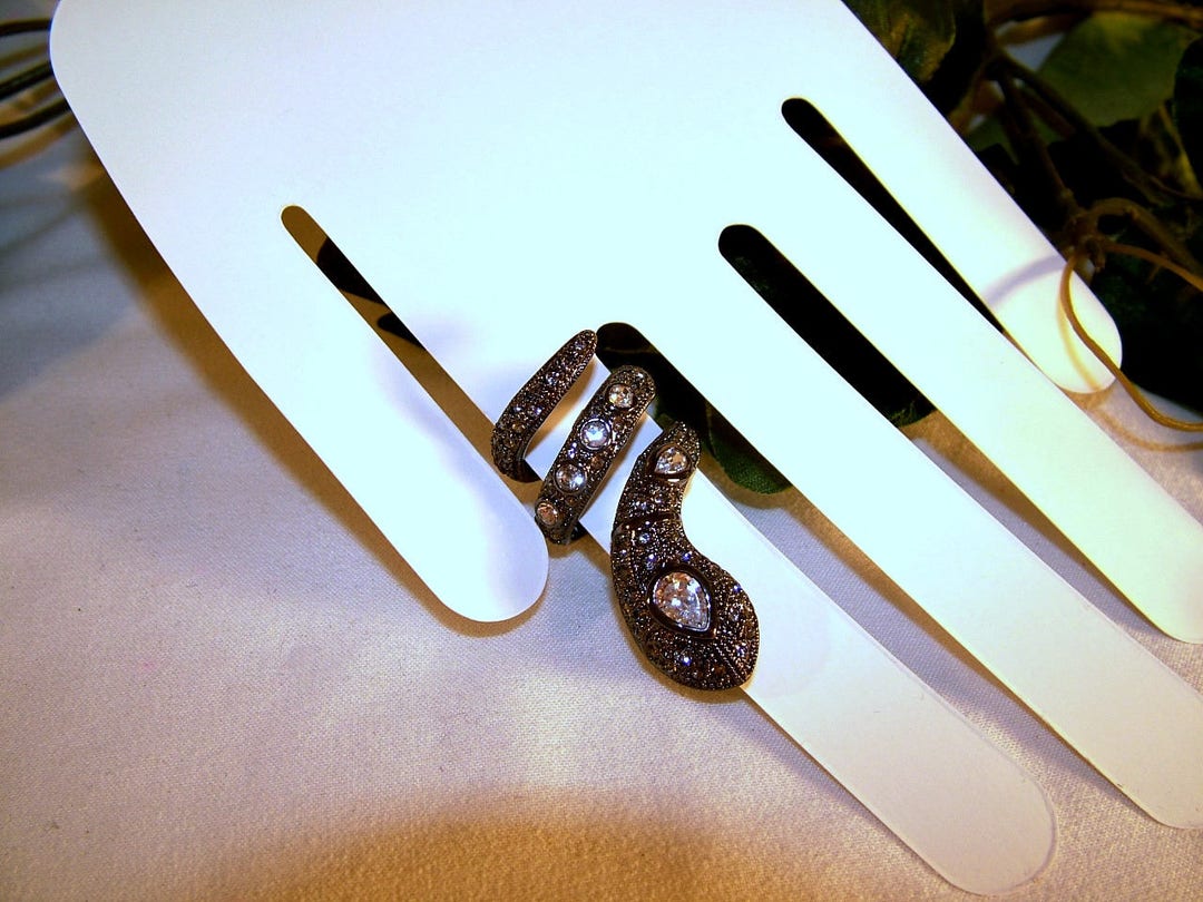 Vintage Exotic Gun Metal Gray Faux Marcasite Rhinestone Coiled Snake ...
