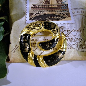 Vintage Large Geometric Gold & Black Artistic Design Brooch