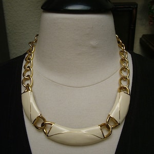 Vintage 1980's Monet Cream Enamel & Gold Sautior Necklace
