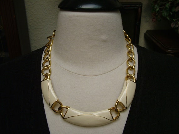 Vintage 1980's Monet Cream Enamel & Gold Sautior N