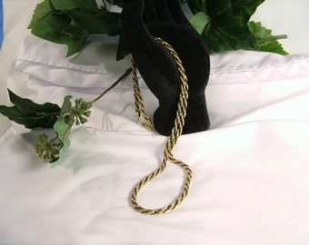 Luxurious Vintage 80's Twisted Gold Chain & Black Silk Cord 24" Necklace